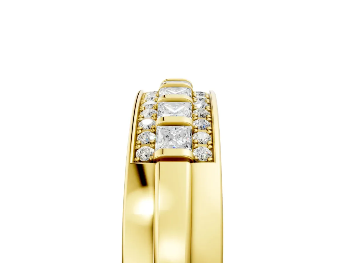 Bar-Set Princess Cut Diamond Pavé Band Yellow gold