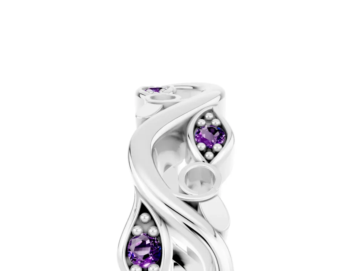 Marquise Amethyst Vine Eternity Band with Bezel Setting White gold