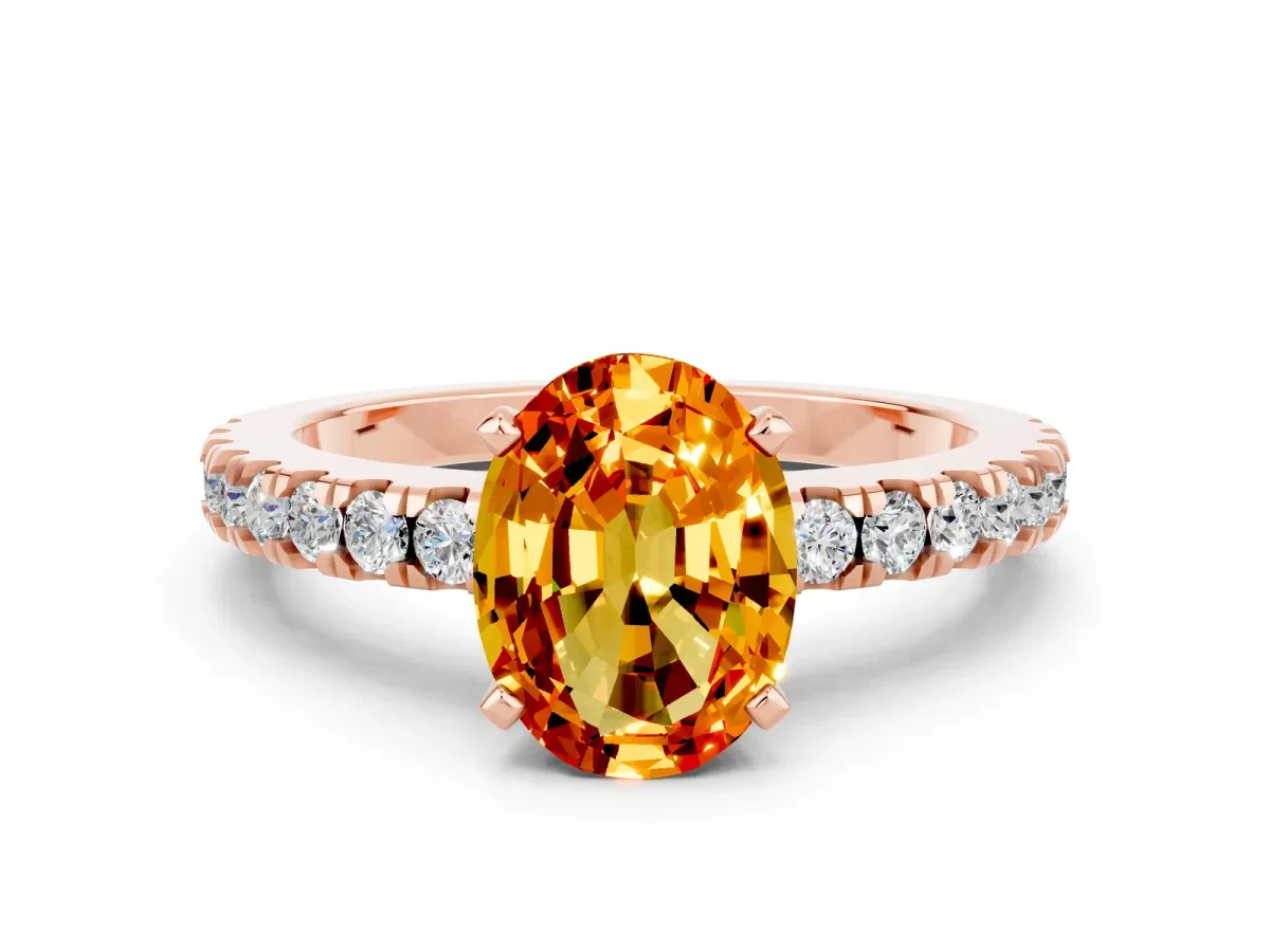 Oval Cut Solitaire Citrine with Pavé Band and Four-Prong Setting Rose gold