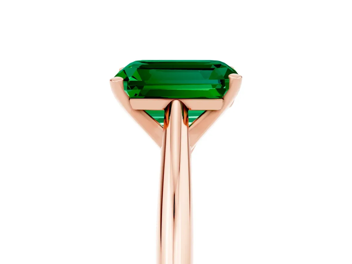 Emerald Cut Emerald Solitaire Engagement Ring with Cathedral Setting and Four-Prong Mount Rose gold