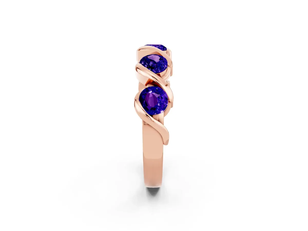 Round Tanzanite Wave Band with Channel Setting and Shared Prongs Rose gold
