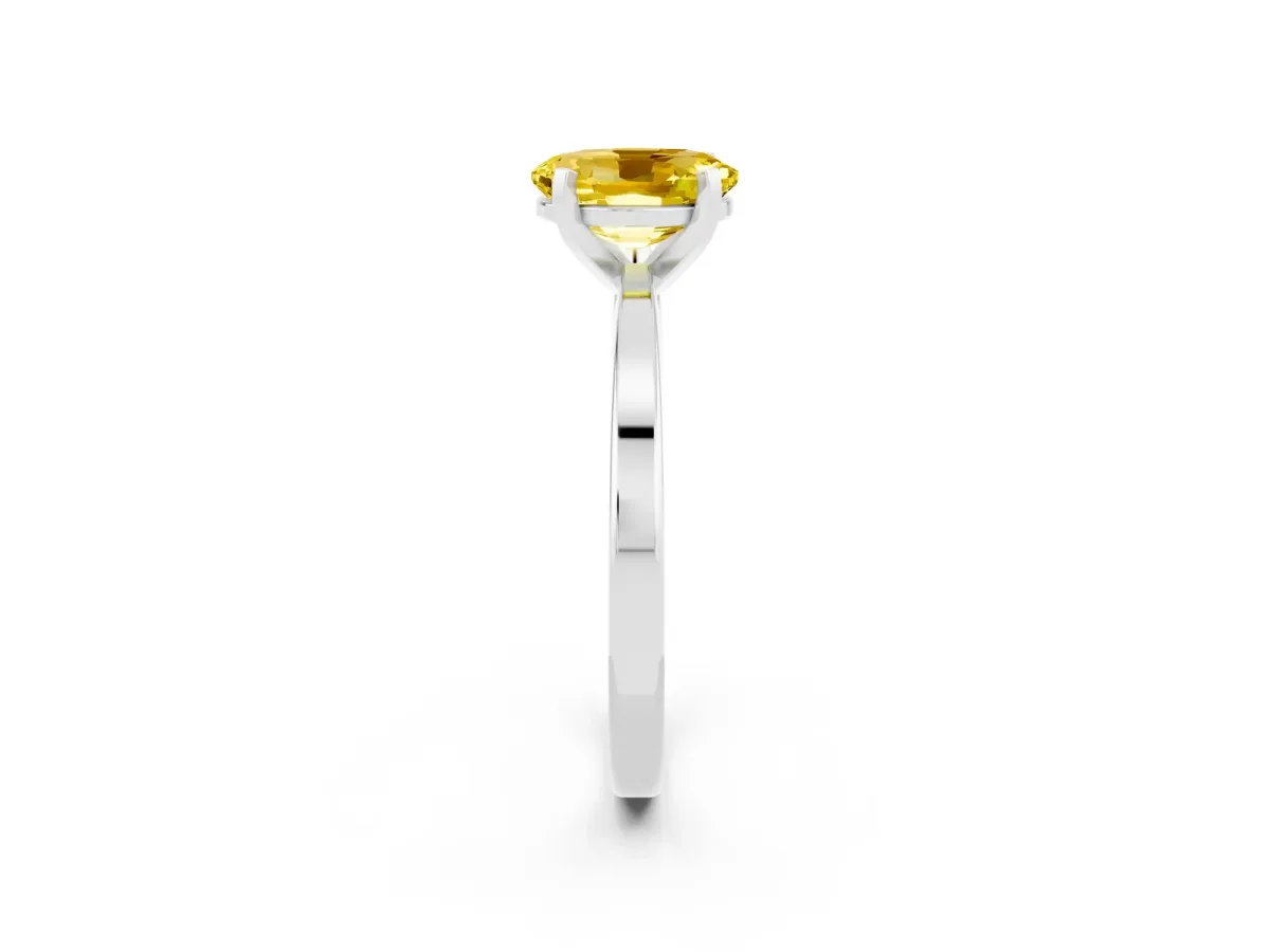 Oval Cut Yellow Sapphire Solitaire Engagement Ring with Classic Band and Four-Prong Setting Silver