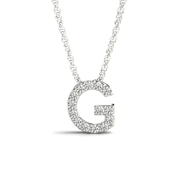 Pavé Round Diamond Letter G Initial Pendant White gold