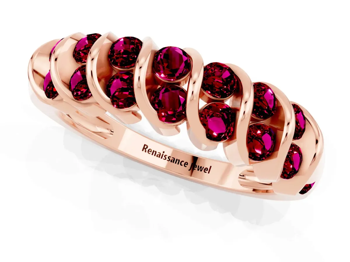 Channel Set Round Garnet Multi-Row Band Rose gold