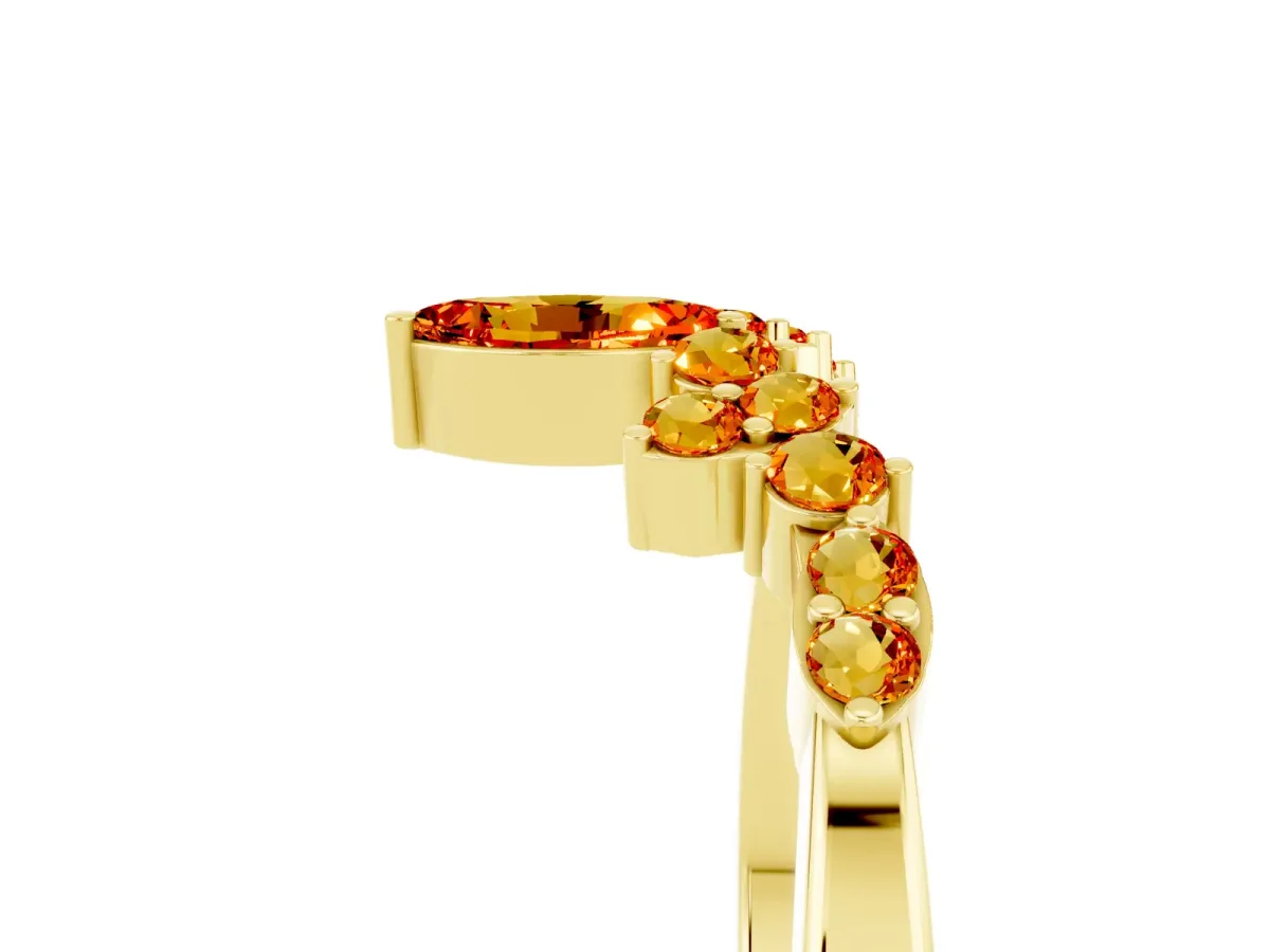 Marquise and Round Citrine Chevron Band with Prong Setting Yellow gold