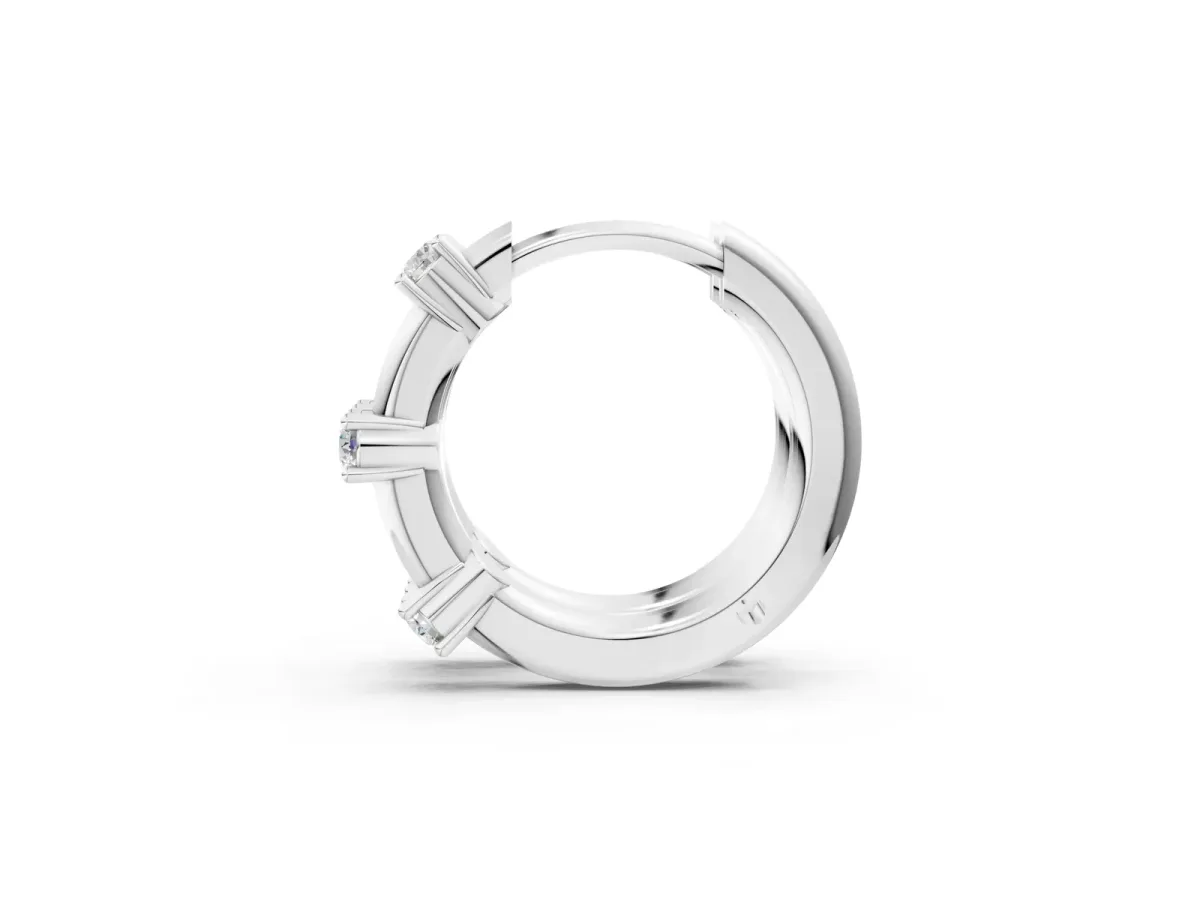 Round Diamond Station Huggie Hoop Earrings Platinum
