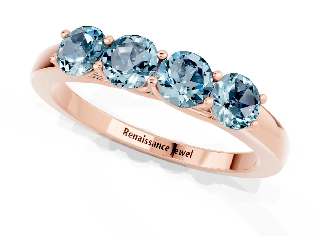 Four-Stone Round Aquamarine Prong-Set Band Rose gold