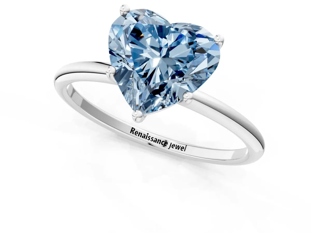 Fancy Blue Heart Cut Cut Solitaire Engagement Ring with Thin Band and Four-Prong Setting Platinum