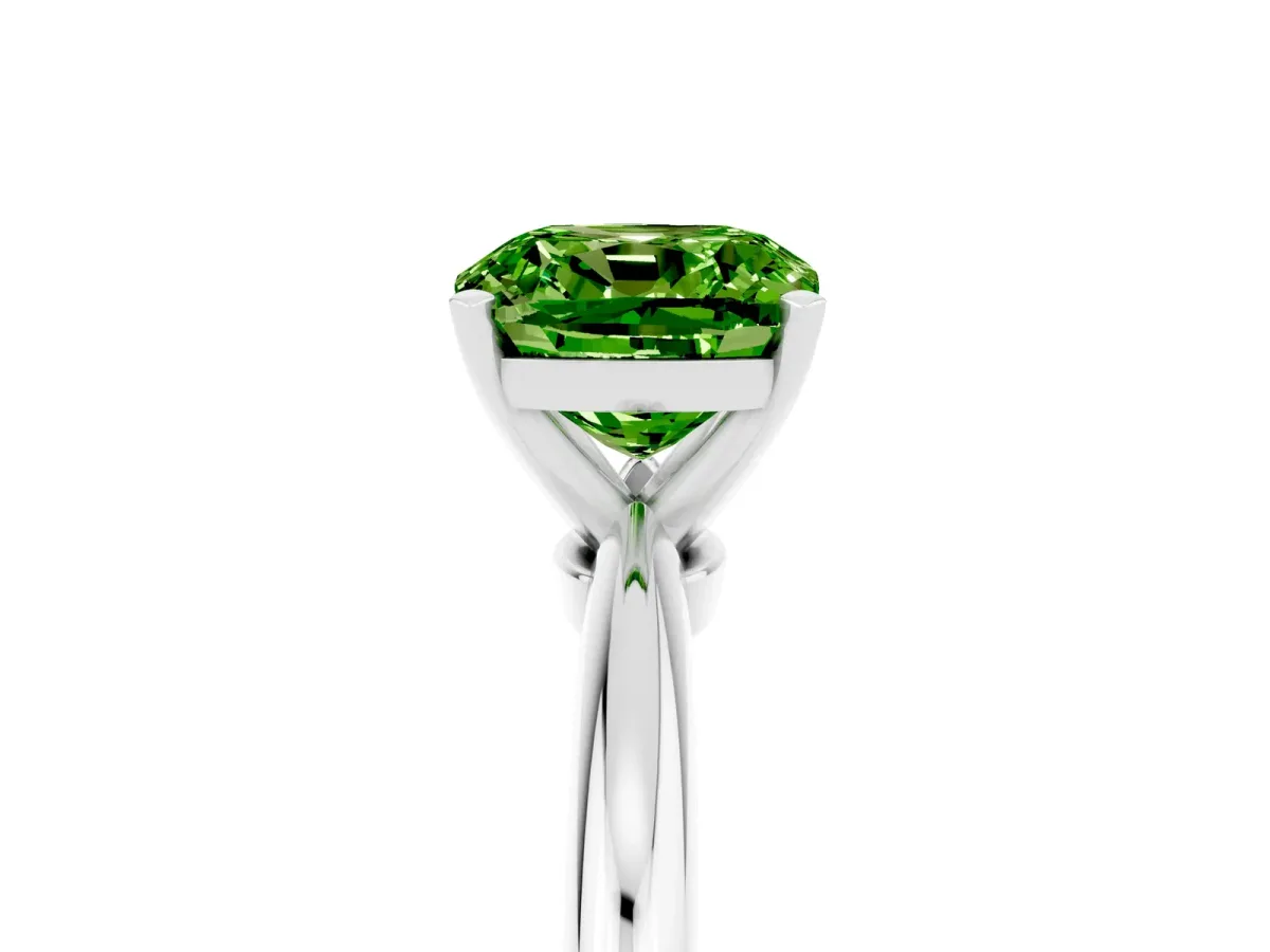 Cushion Cut Peridot Solitaire Ring with Six-Prong Setting and Classic Band Platinum