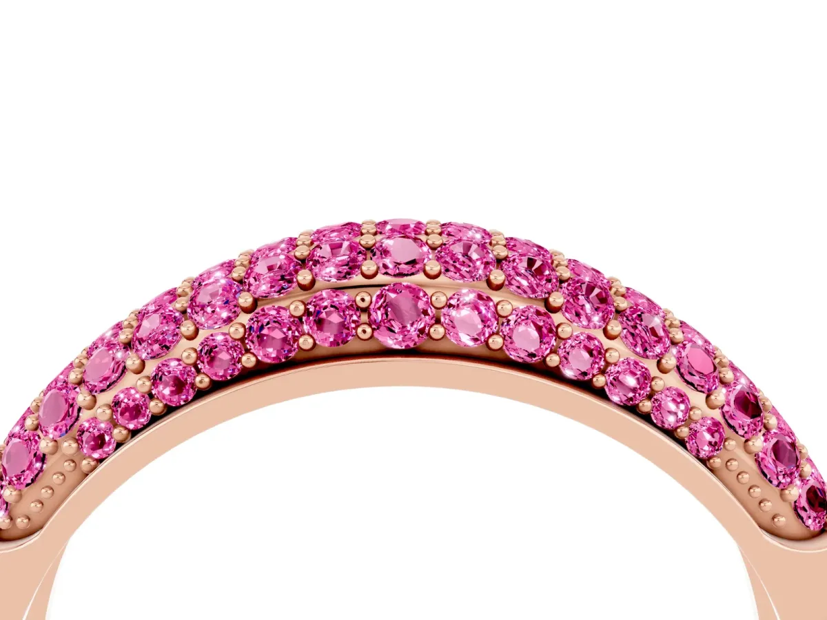 Three-Row Pavé Round Pink Sapphire Dome Band Rose gold