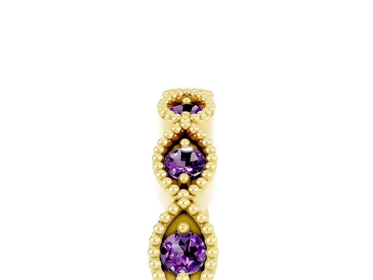 Milgrain Marquise Amethyst Half Eternity Band with Bezel Setting Yellow gold
