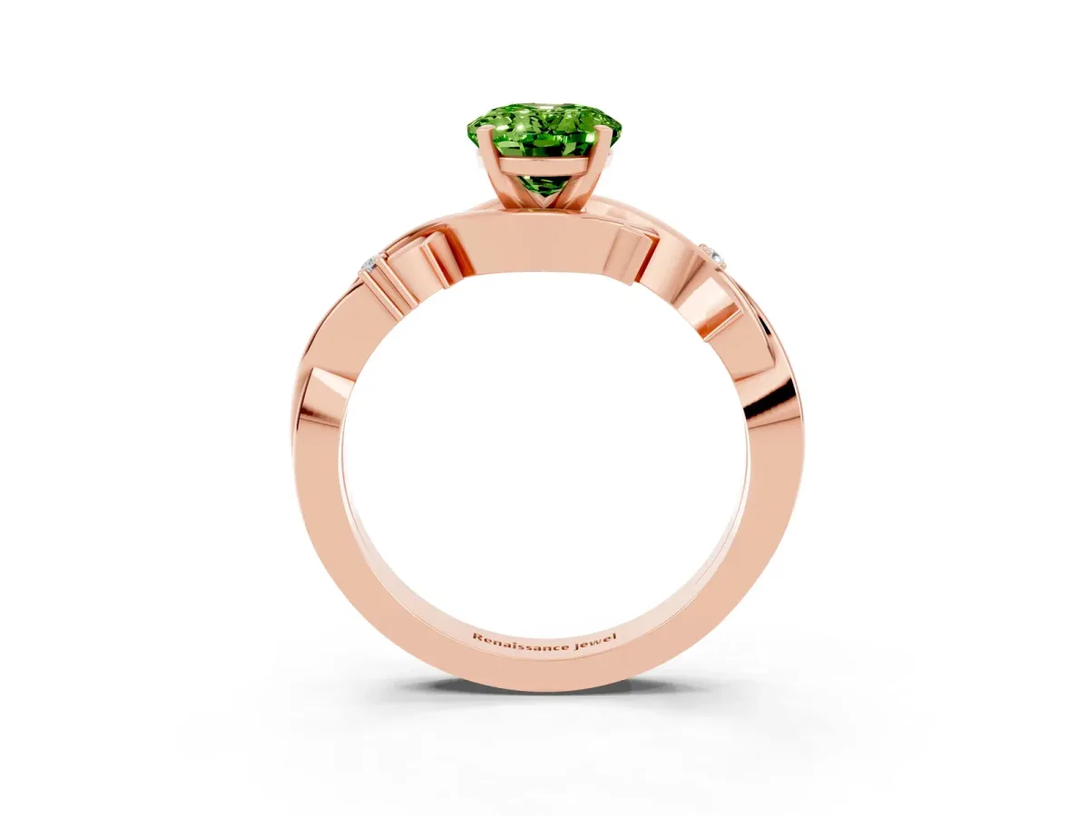 Oval Cut Peridot Solitaire Ring with Twisted Band and Prong Setting Rose gold