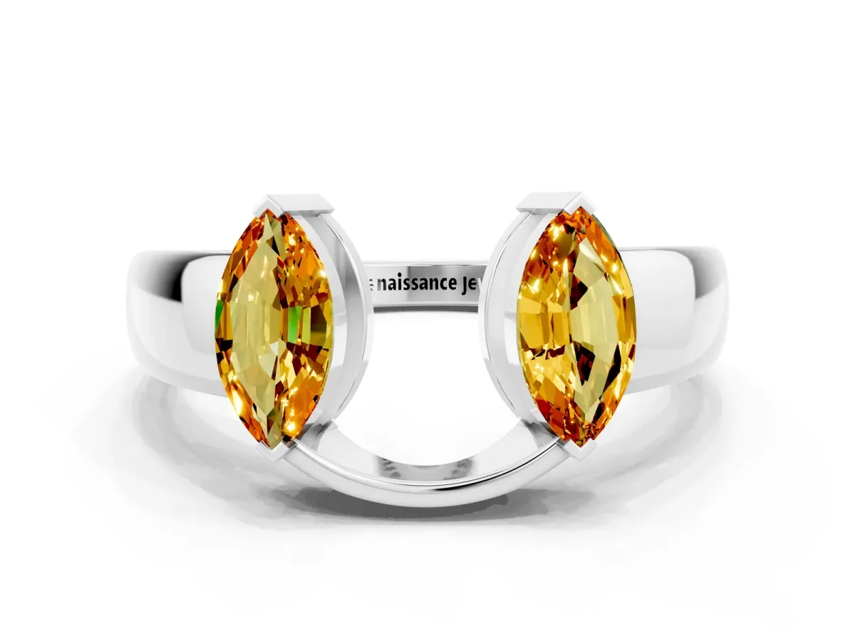 Marquise Citrine Open Band Ring with Tension Setting Platinum