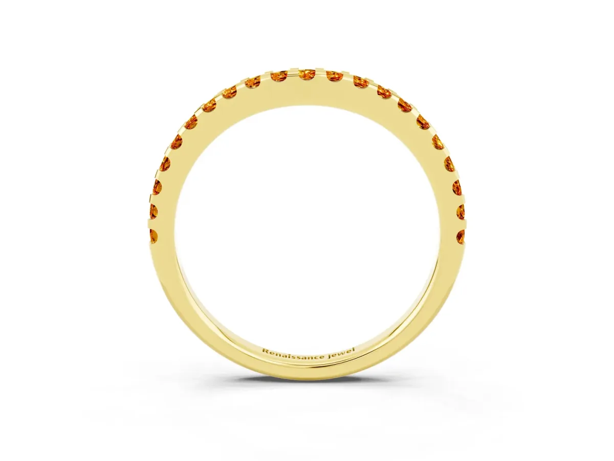 Round Citrine Pavé Curved Wedding Band Yellow gold