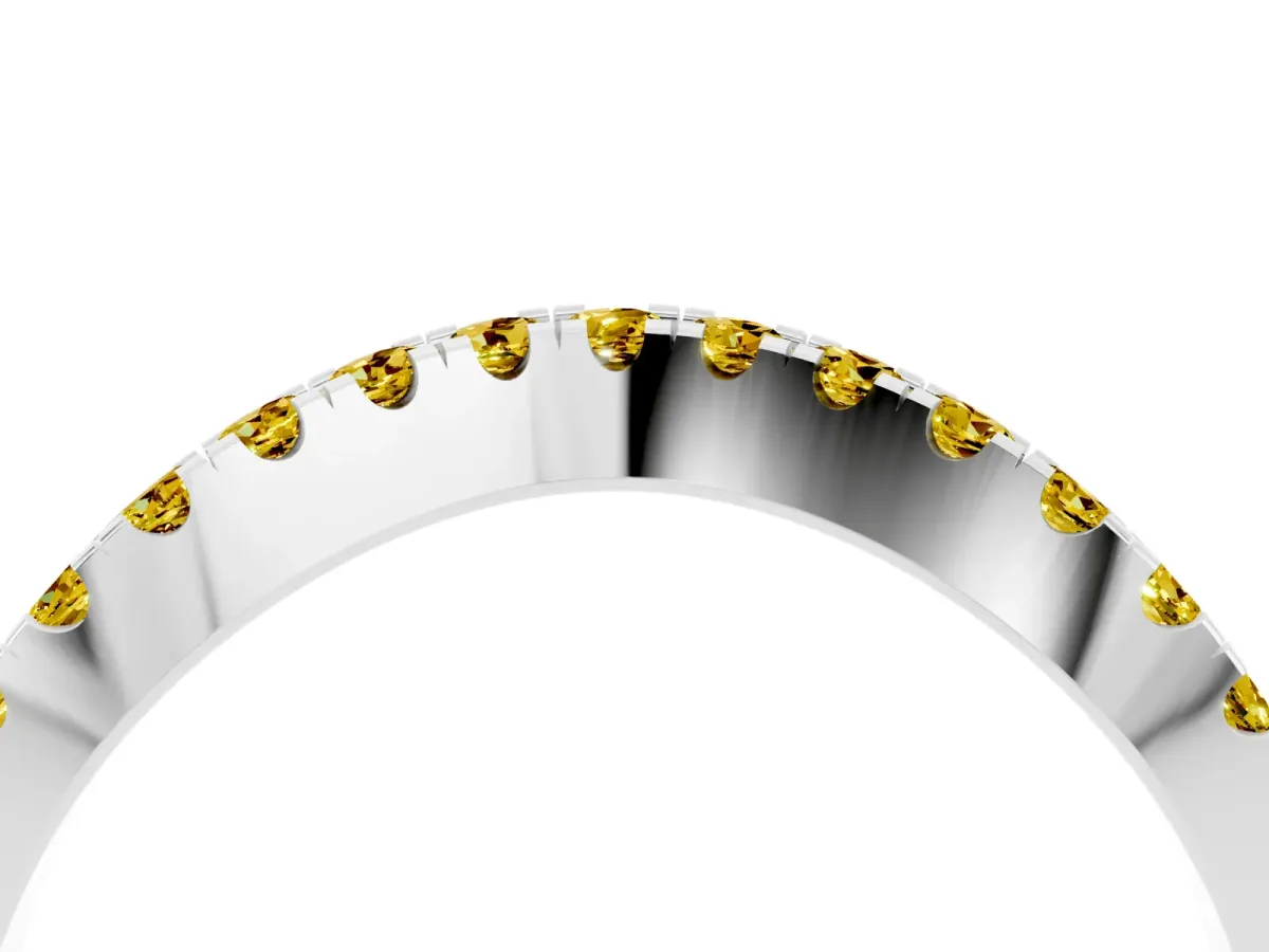 Round Yellow Sapphire Pavé Curved Band with Shared Prong Setting Platinum