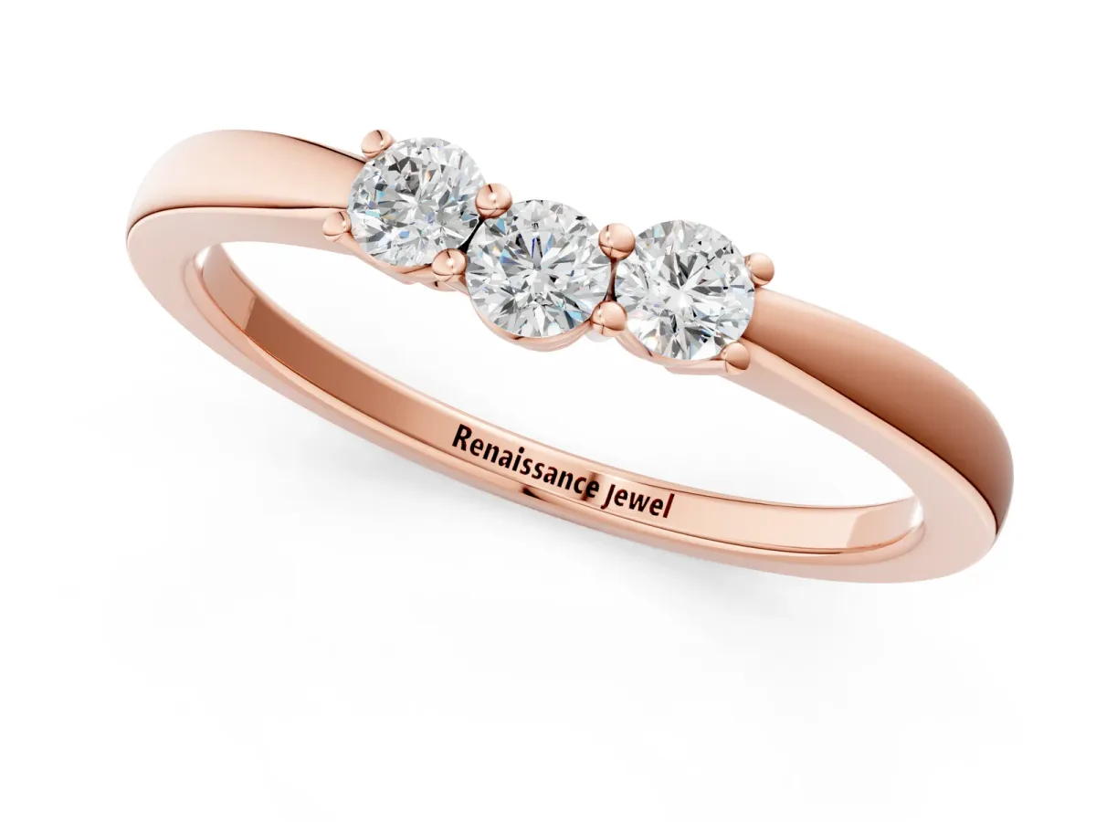 Three-Stone Round Diamond Tension Set Solitaire Band with Prong Setting Rose gold