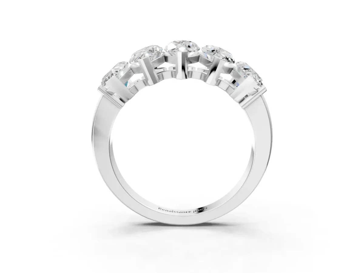 Five Stone Marquise Diamond Prong Set White Gold Band Silver