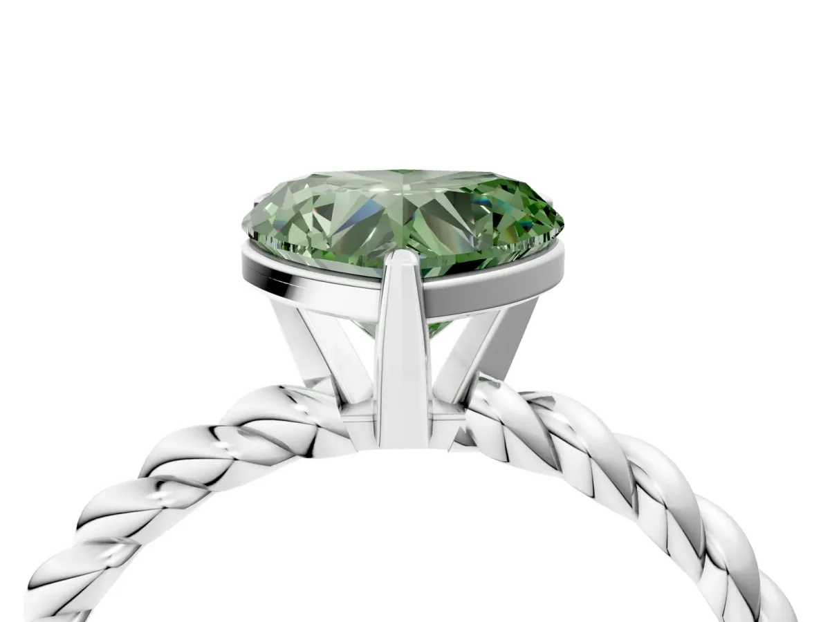 Fancy Green Heart Cut Cut Solitaire Twisted Band with Four-Prong Setting Platinum