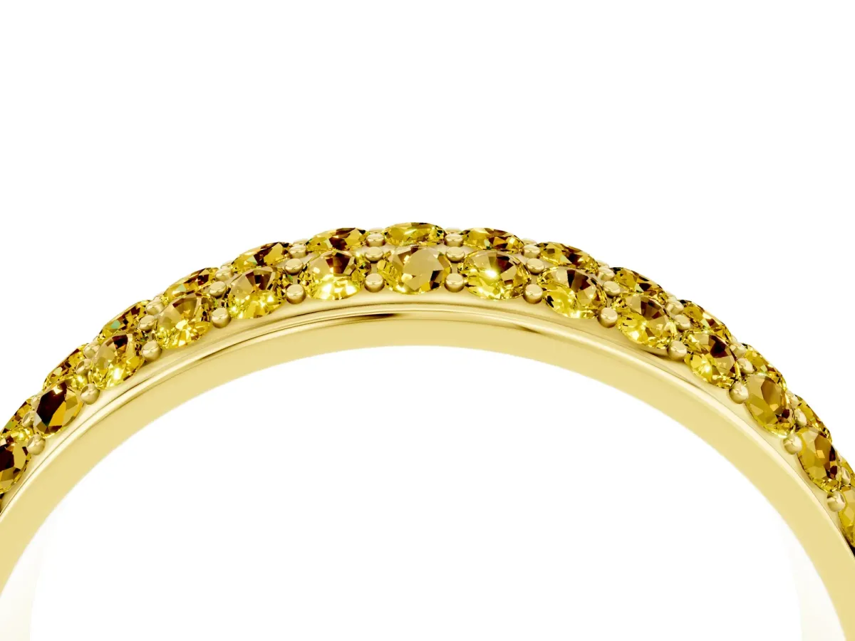 Three-Row Round Yellow Sapphire Eternity Band with Shared Prong Setting Yellow gold