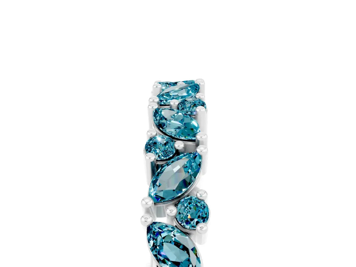 Marquise and Round Blue Topaz Vine Eternity Band with Prong Setting Silver