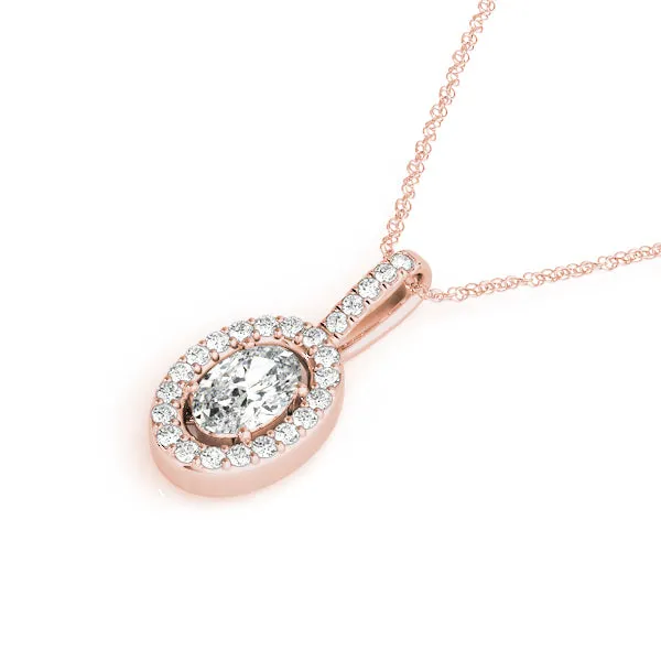 Oval Halo Diamond Pendant with Pavé Setting Rose gold