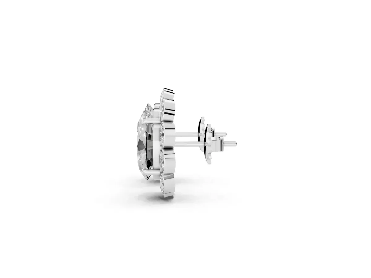 Oval Diamond Halo Stud Earrings with Oval Diamond Accents Platinum