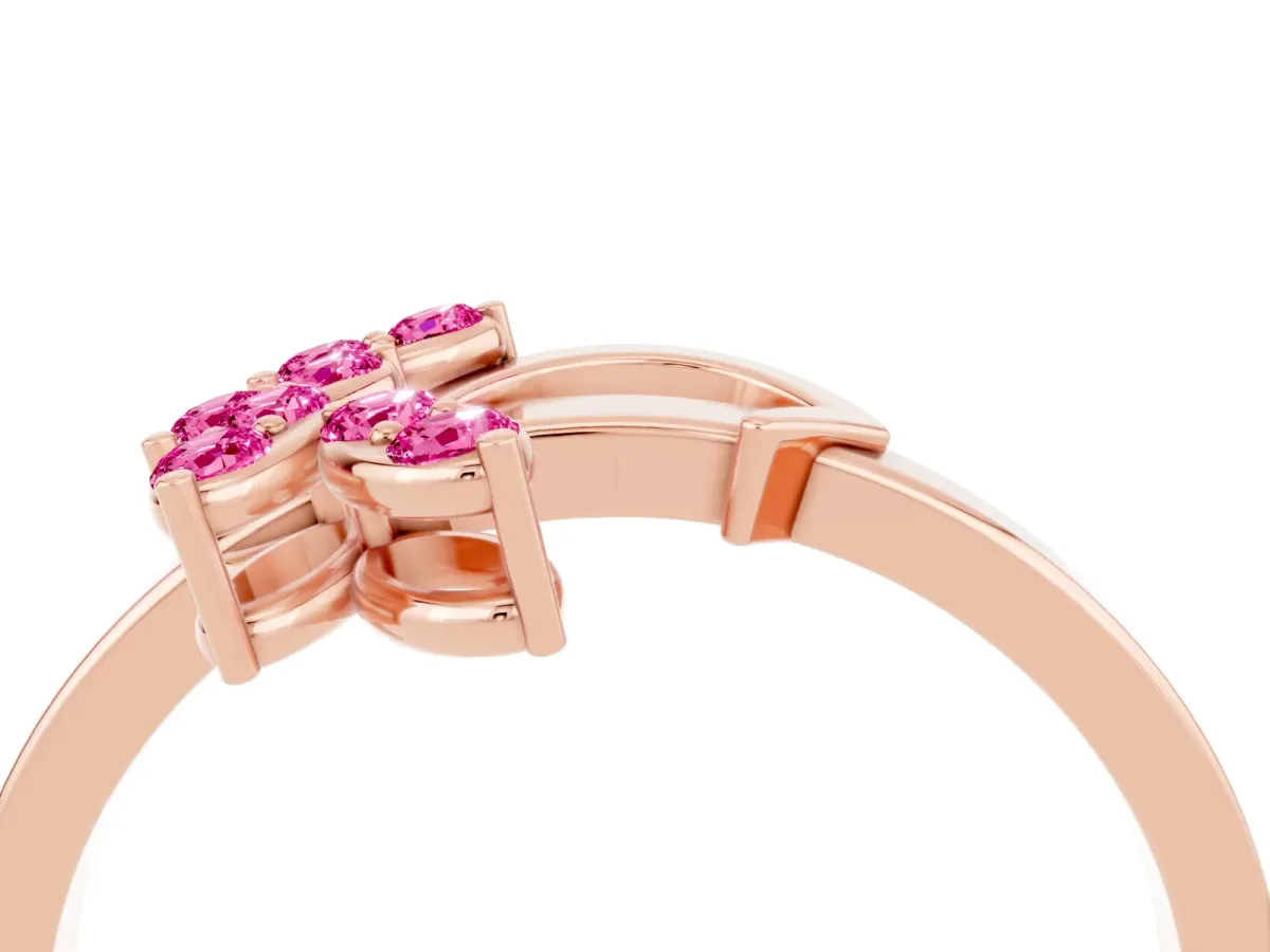 Marquise Pink Sapphire Cluster Bypass Ring with Prong Setting Rose gold