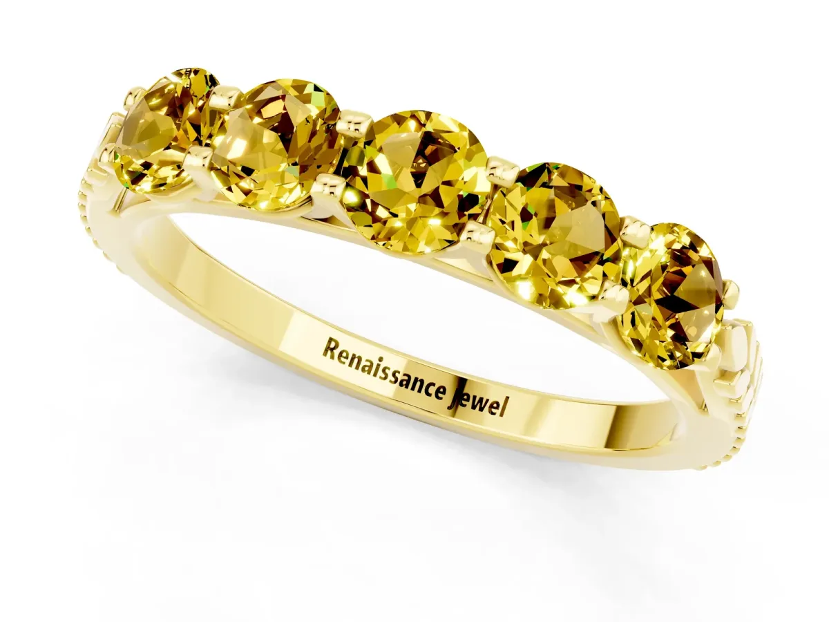 Five-Stone Round Yellow Sapphire Prong-Set Band Yellow gold