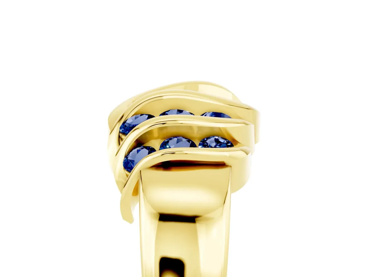 Round Blue Sapphire Multi-Row Crossover Band Yellow gold