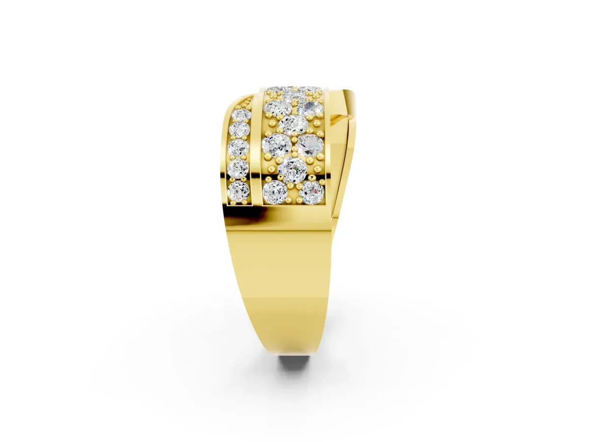 Pavé Round Moissanite Crossover Band with Bead Prong Setting Yellow gold