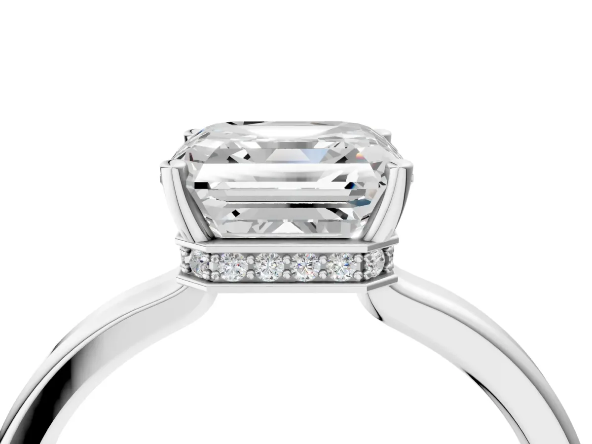 Asscher Cut Cut Solitaire Engagement Ring with Four-Prong Setting on a Classic Band Platinum