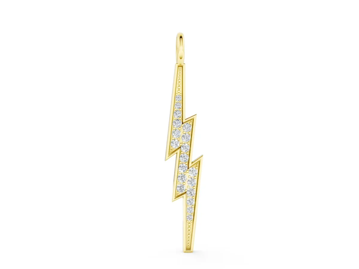 Pavé Set Lightning Bolt Pendant with Round Cut Stones Yellow gold