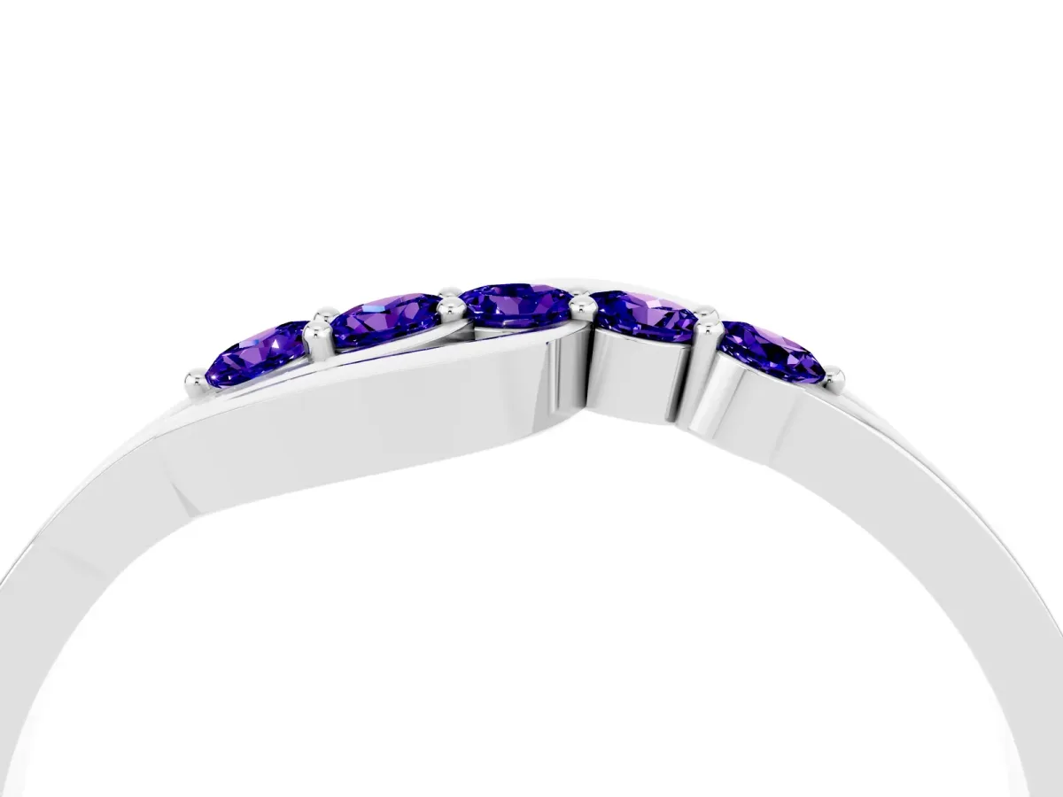 Five-Stone Round Tanzanite Crossover Band with Prong Setting White gold