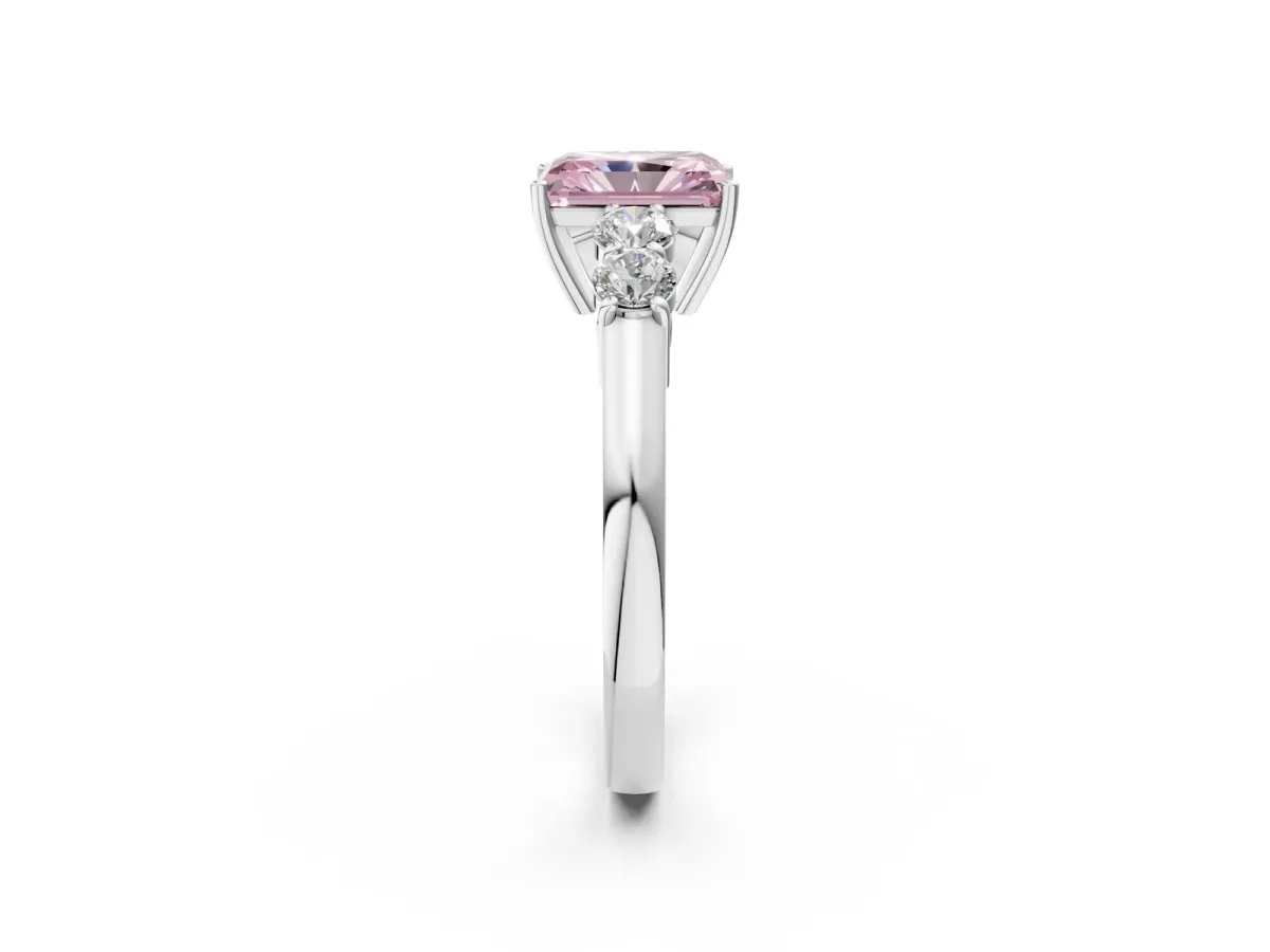 Fancy Pink Radiant Cut Cut Diamond Five-Stone Prong Set White Gold Ring Platinum