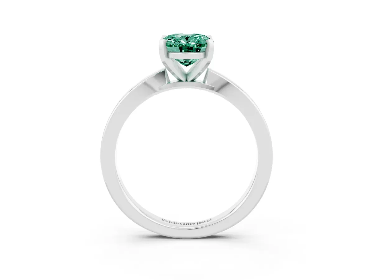 Oval Cut Green Sapphire Solitaire Engagement Ring with Classic Band and Four-Prong Setting Silver