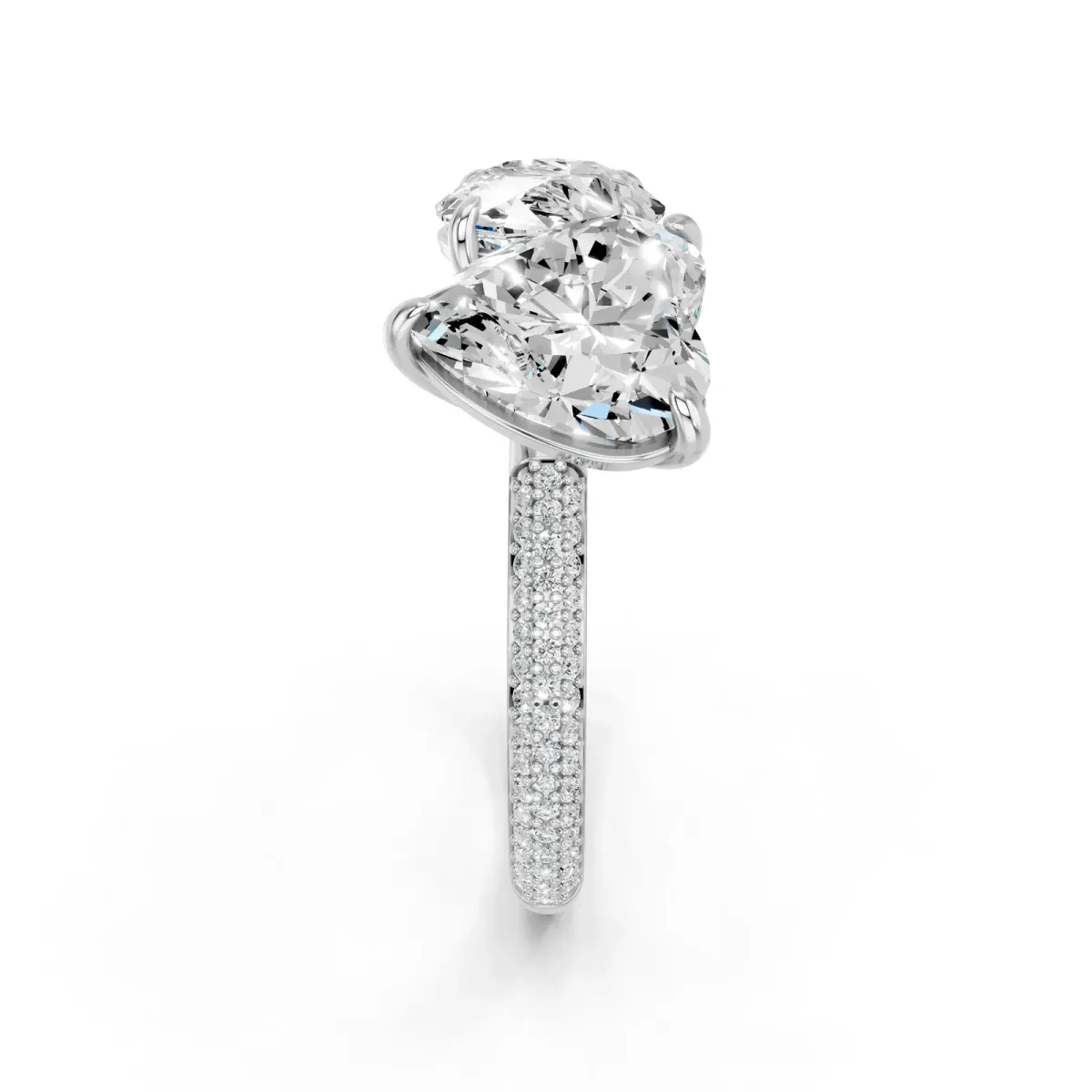 Round and Heart Toi Moi Ring with Prong Setting and Micro Pave Band Silver