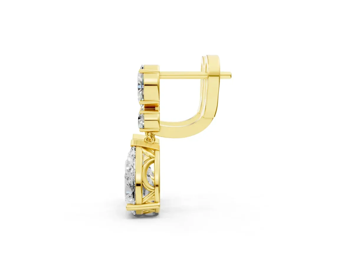 Oval, Round and Pear Diamond Huggie Drop Earrings Yellow gold