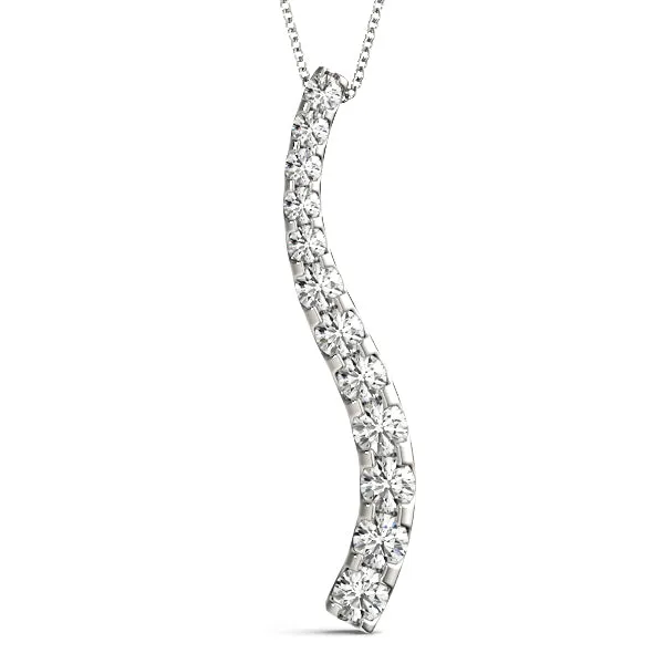 Curved Diamond Pendant with Round Stones in Prong Setting White gold