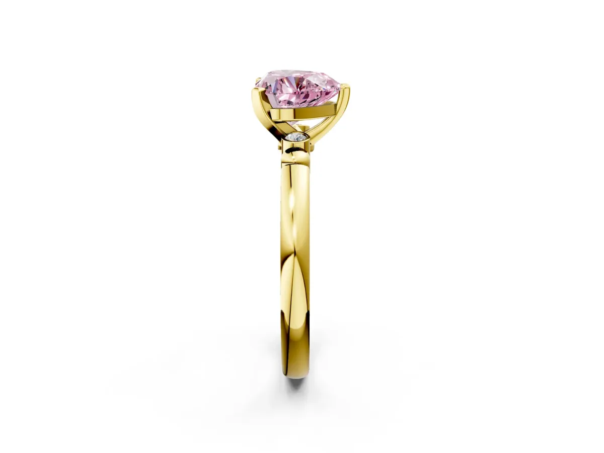 Fancy Pink Heart Cut Solitaire Beaded Band with Four-Prong Setting Yellow gold