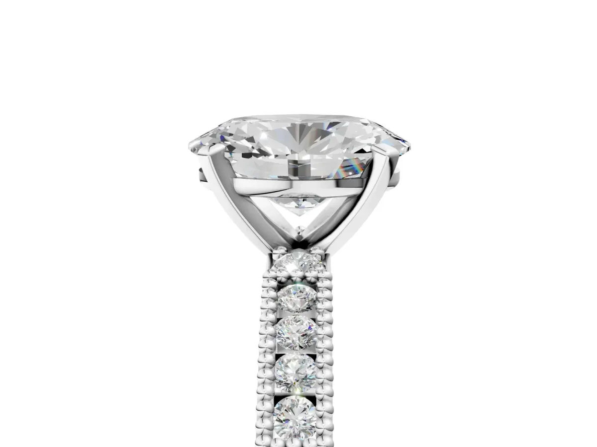 Oval Cut Solitaire with Pavé Band and Four-Prong Setting Silver