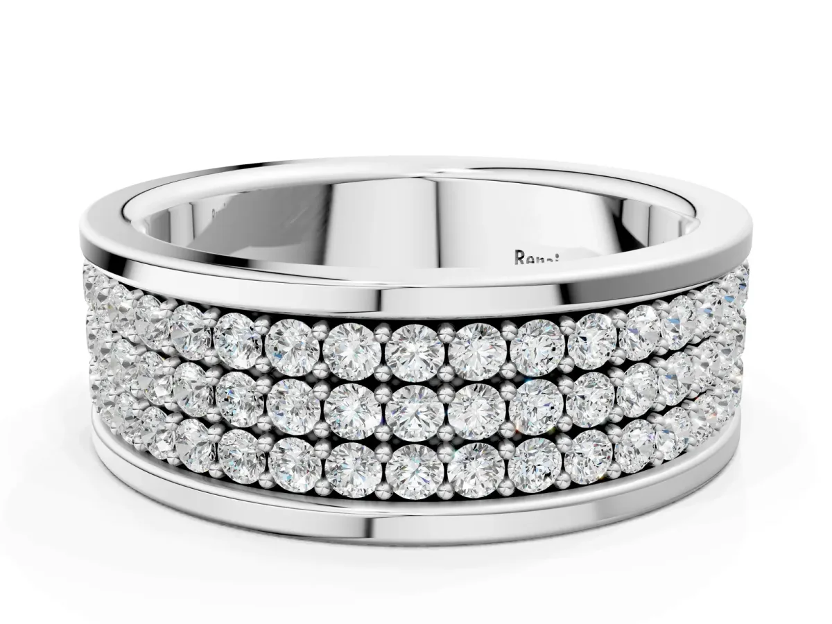 Round Diamond Multi-Row Pavé Mens Band Platinum