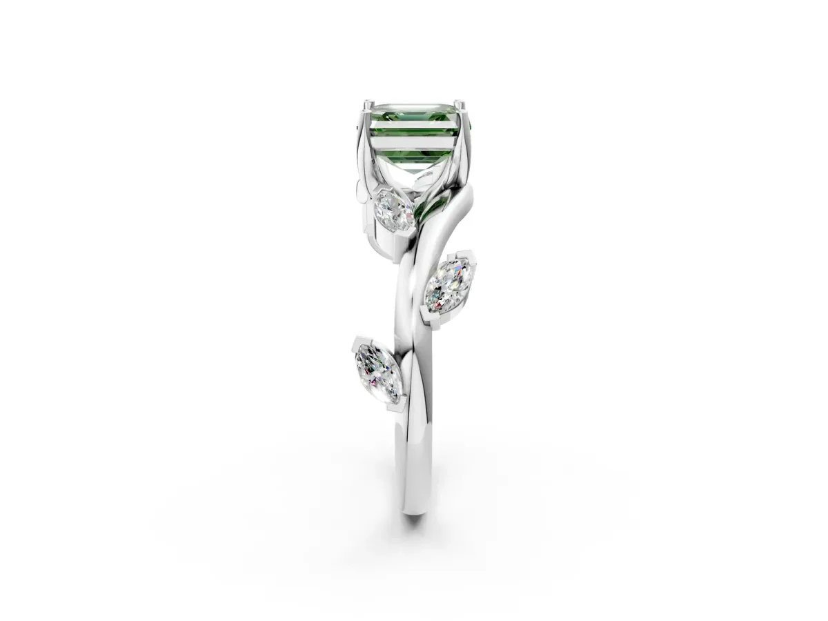 Fancy Green Asscher Cut Solitaire Twisted Band Marquise Accent Prong Setting Ring Platinum