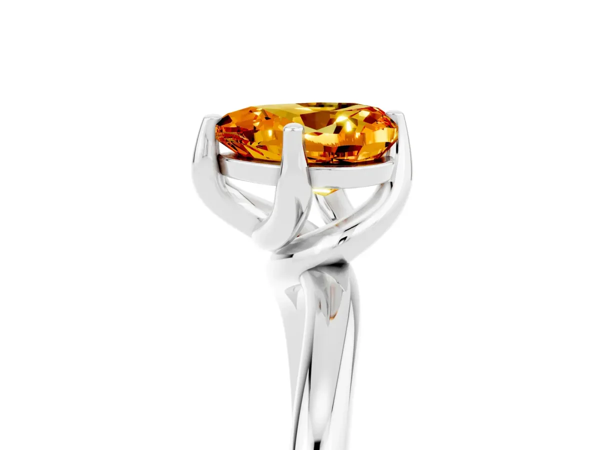 Heart Cut Citrine Solitaire Engagement Ring with Four-Prong Setting and Classic Band Silver