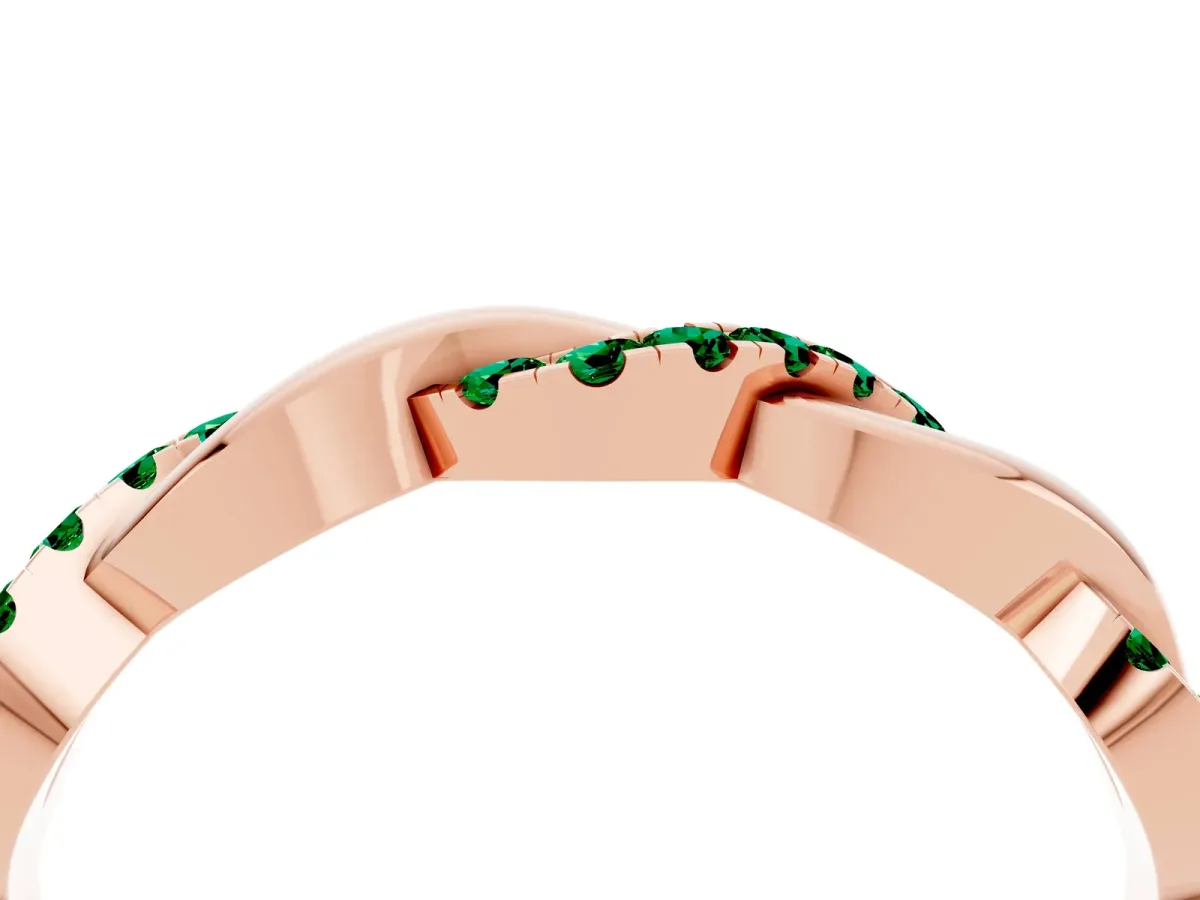 Pavé Round Emerald Twist Eternity Band with Shared Prong Setting Rose gold