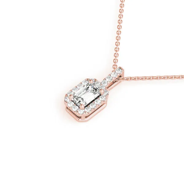 Emerald Cut Diamond Halo Pendant with Prong Setting Rose gold