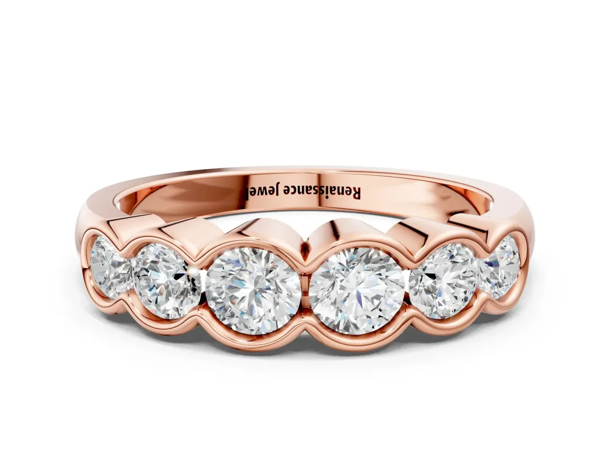 Round Diamond Scalloped Bezel Set Eternity Band Rose gold