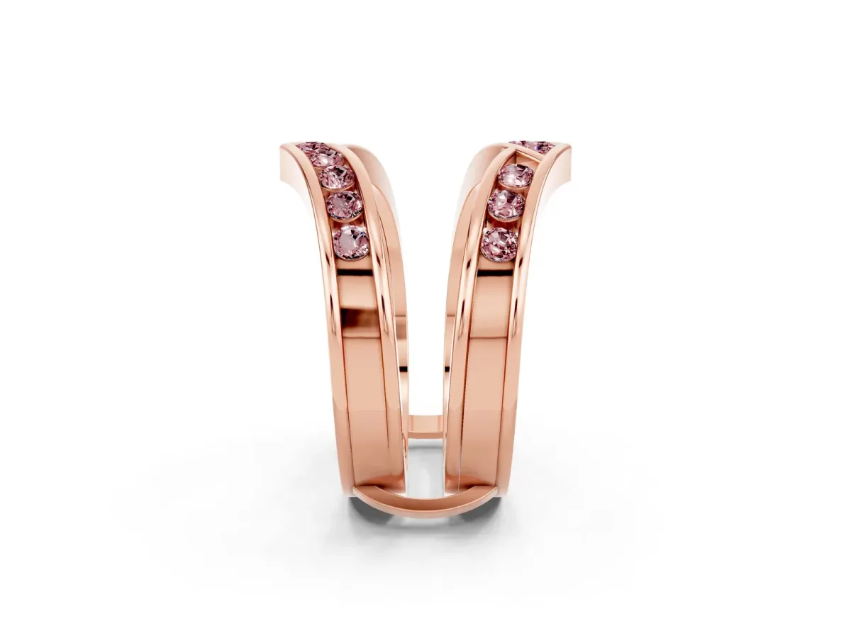 Round Morganite Channel-Set Chevron Band Rose gold
