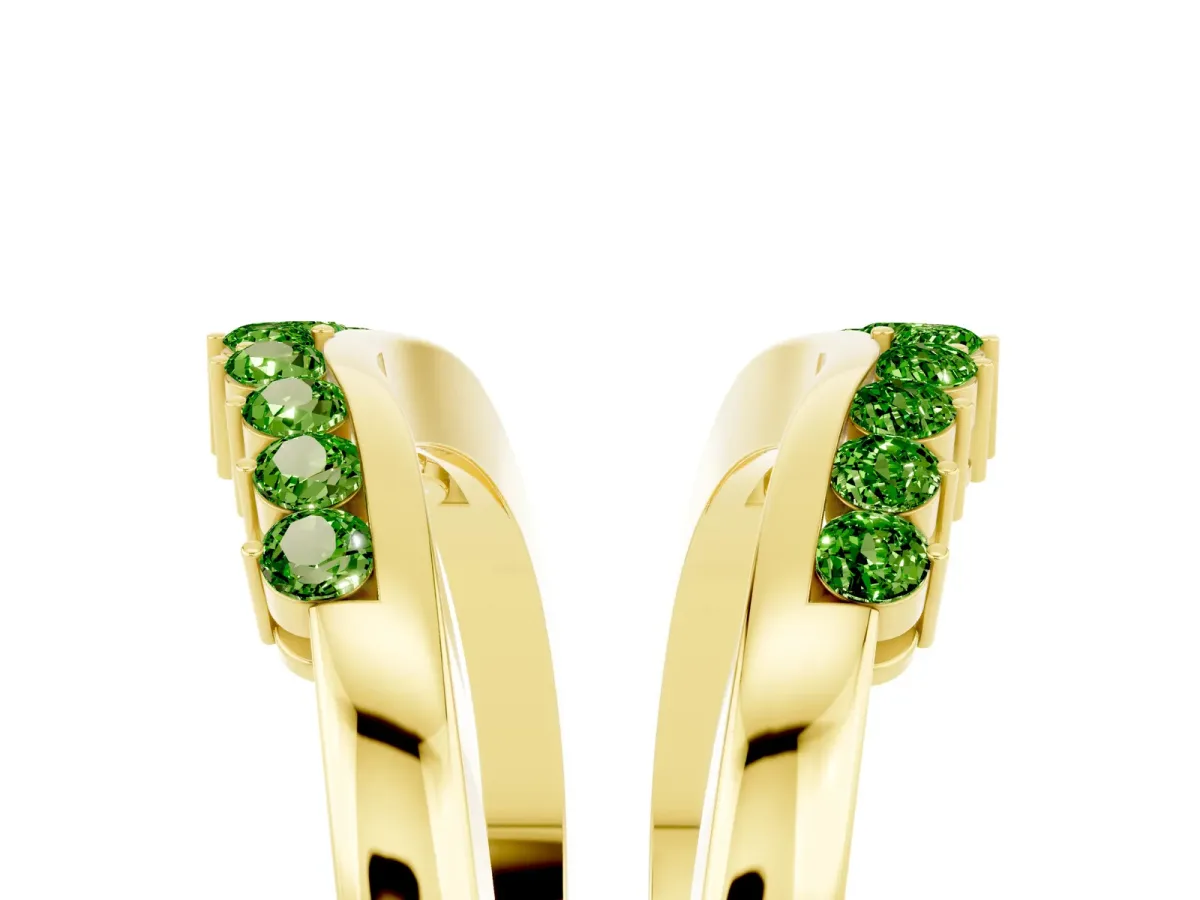 Round Peridot Chevron Contour Band with Prong Setting Yellow gold