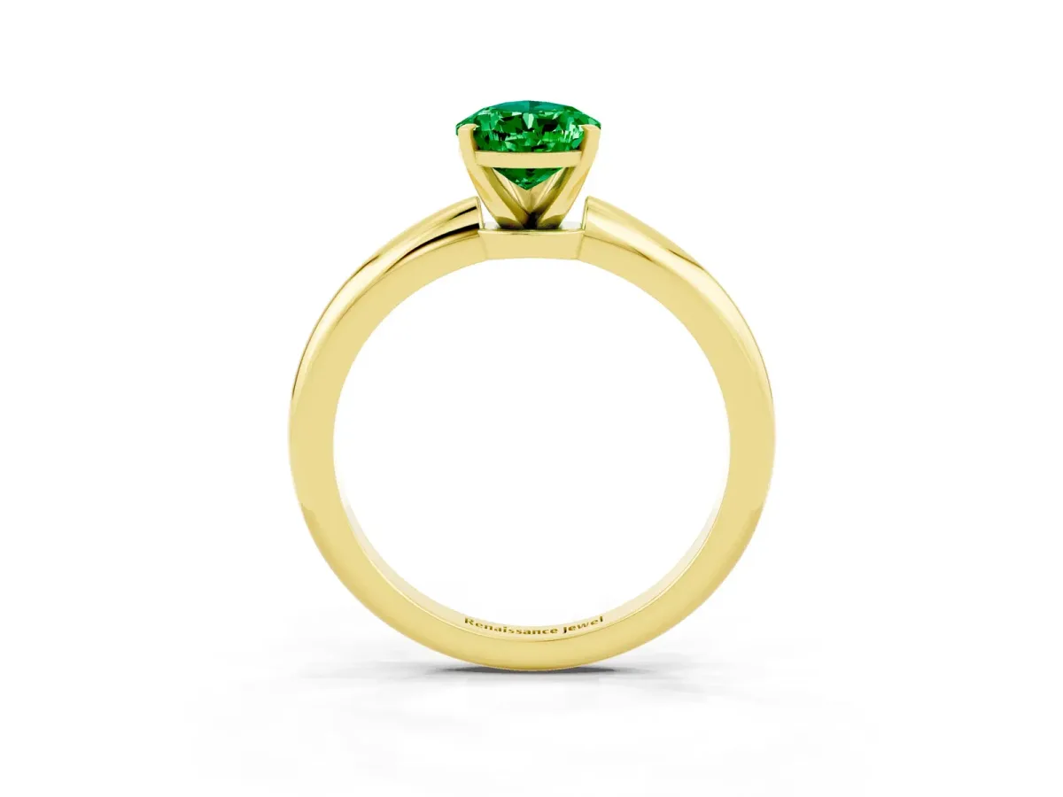 Pear Cut Emerald Solitaire Ring with Six-Prong Setting and Classic Band Yellow gold