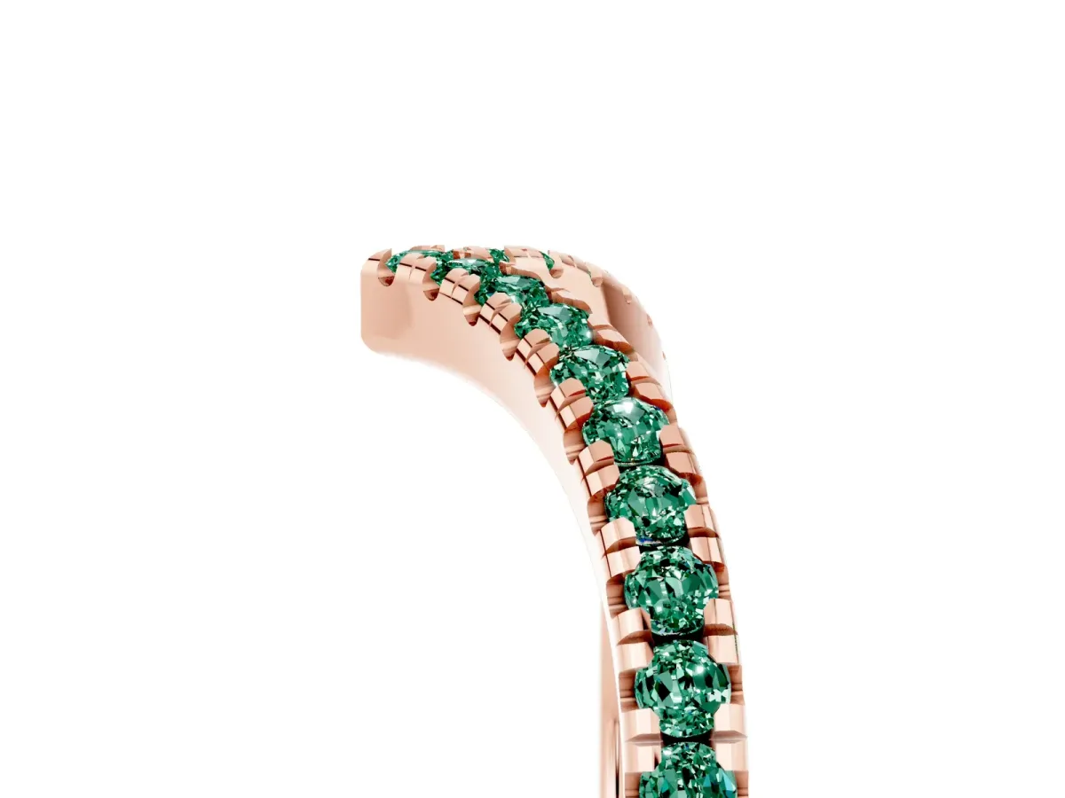 Pavé Round Green Sapphire V-Shaped Chevron Band with Shared Prong Setting Rose gold